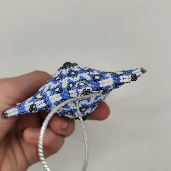 Beaded Starburst Ornament in Light Blue, White & Black - Picture 5 of 8